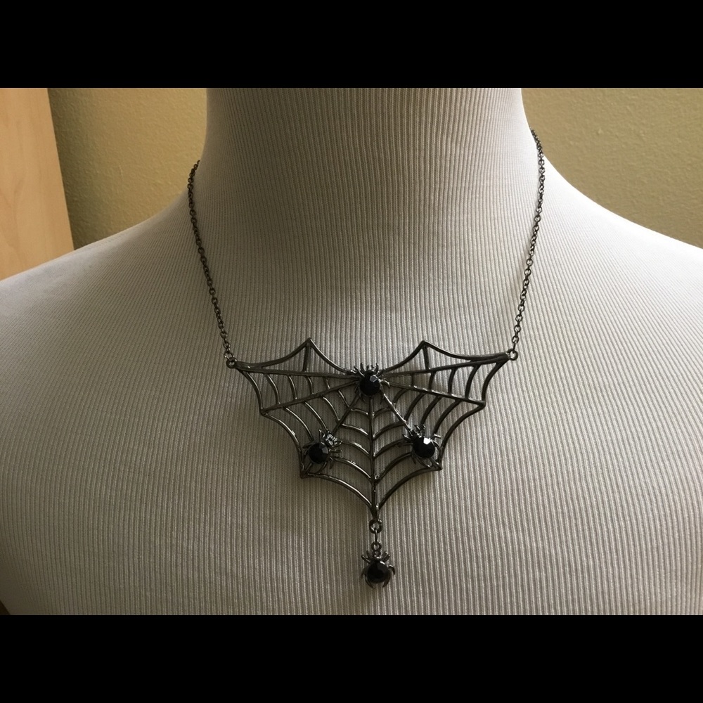 Rhinestone Spider 🕷 on Spider Web Necklace - Picture 2 of 8